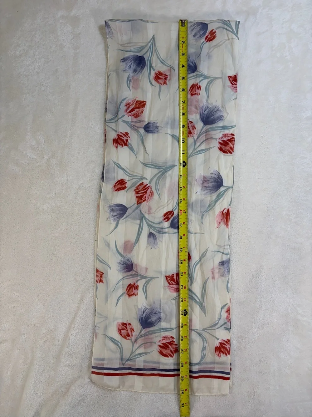 Source‎ Unknown Cream Scarf with Red & Lavender Floral Print - Made in Italy